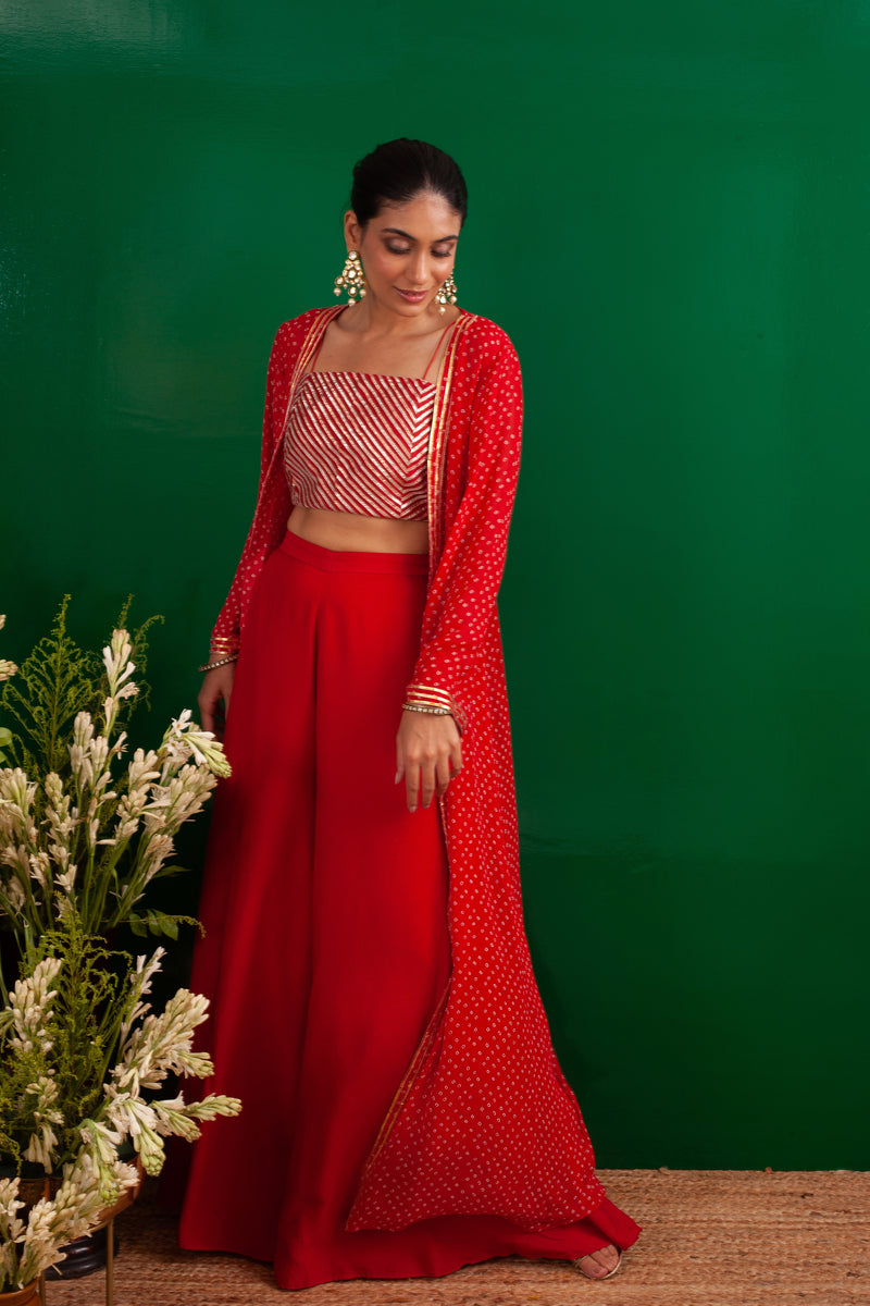 Crop top, cape and pant set, Mishru | Vogue India